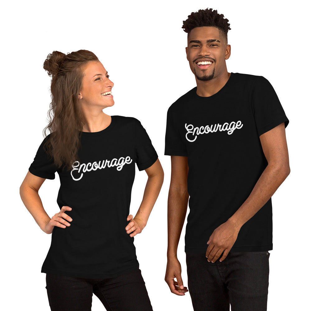 Woman and man wearing Encourage Tee